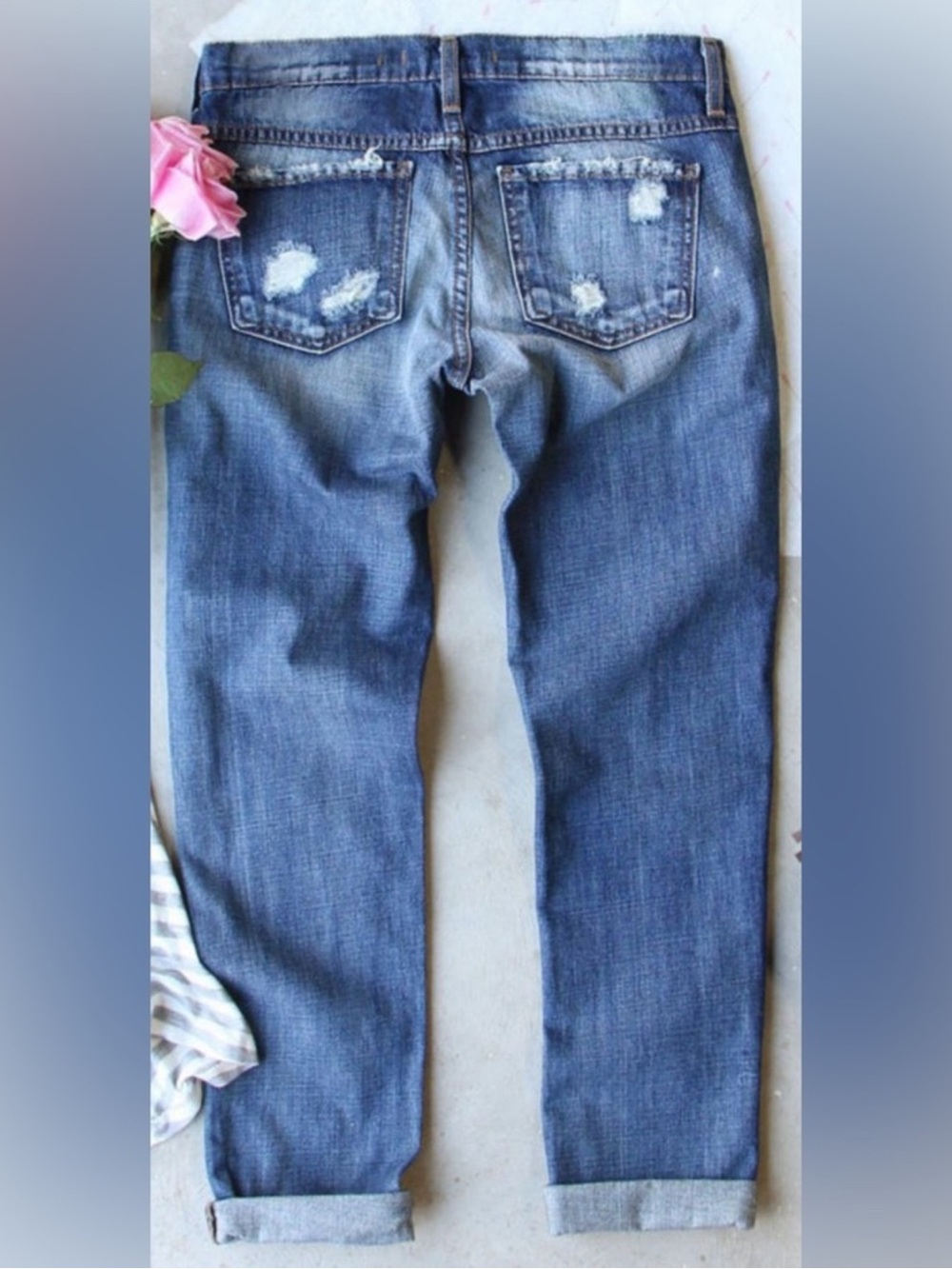 Blue Distressed Women's Jeans with Football Patch - Picture 2 of 4